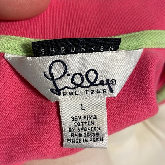 LILLY PULITZER SHRUNKEN women’s pink polo size Large Pima cotton / spandex LRG - Picture 7 of 10